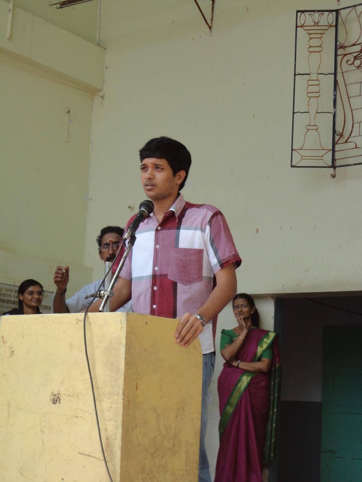 Mukund Ram addressing the school